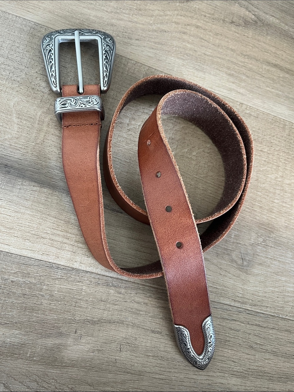 Urban Outfitters Cognac Brown Leather Belt with Silver Western Buckle Cowgirl